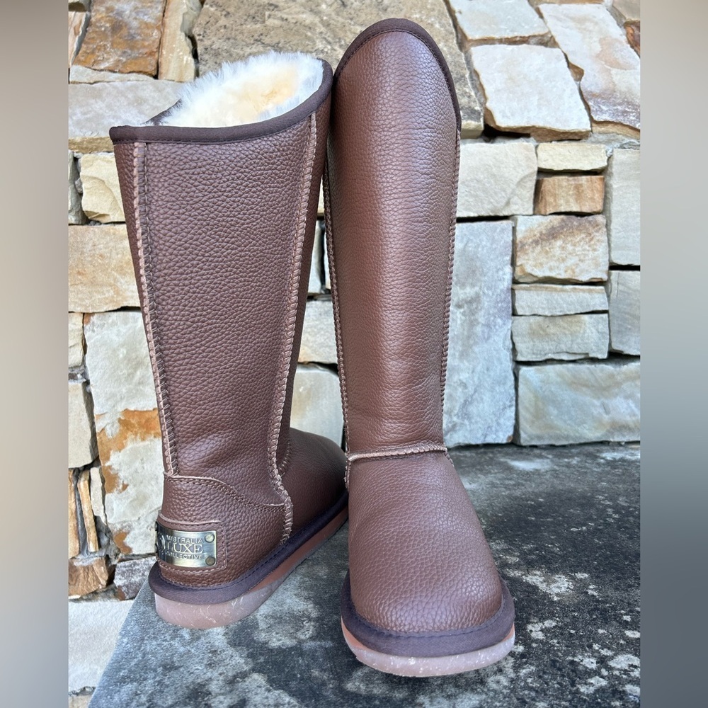 Australia Luxe Collective‎ Cosy Tall Boot Buff Leather Shearling NWOT. Sz-6. C